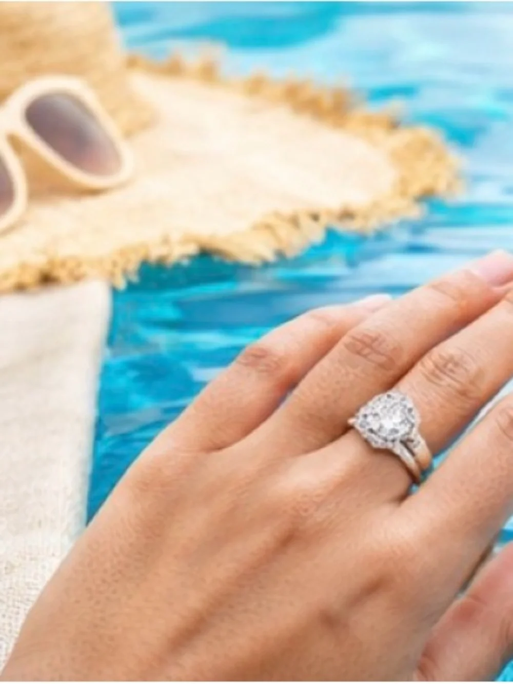 Gold CZ Vacation Ring Waterproof Travel Engagement Style - Picture 2 of 5